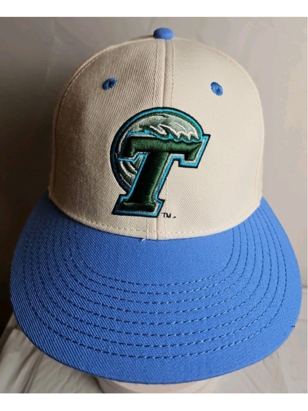 Tulane University Green Wave The Game Pro Fitted Hat Size 6 7/8 New White Blue